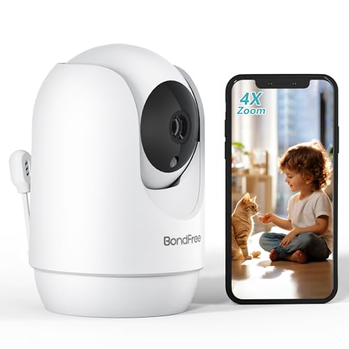 BondFree Überwachungskamera Innen 2K/3MP/4-Zoom, Babyfon Haustierkamera 2.4GHz WLAN Babyphone mit Kamera und App, Zwei-Wege-Audio & IR-Nachtsicht, Schrei- und Bewegungserkennung & Auto Tracking von BondFree