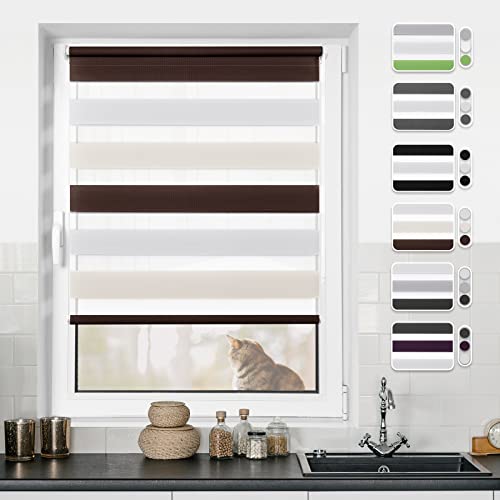 Doppelrollo Klemmfix ohne Bohren Weiß-beige-braun 100x110cm Rollos für Fenster ohne Bohren & mit Bohren Rollo Fensterrollo Klemmrollos Fensterrollo innen lichtdurchlässig & verdunkelnd von BondFree