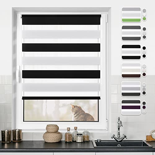 Doppelrollo Klemmfix ohne Bohren Schwarz-Weiß 100x150cm Rollos für Fenster ohne Bohren & mit Bohren Rollo Fensterrollo Klemmrollos Fensterrollo innen lichtdurchlässig & verdunkelnd von BondFree