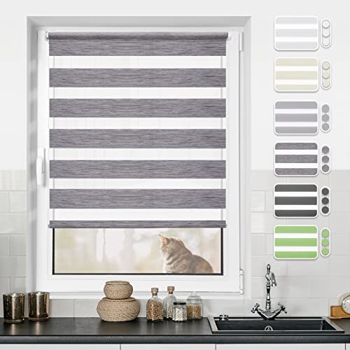 Doppelrollo Klemmfix ohne Bohren Leinen-grau 110x200cm Rollos für Fenster ohne Bohren & mit Bohren Rollo Fensterrollo Klemmrollos Fensterrollo innen lichtdurchlässig & verdunkelnd von BondFree