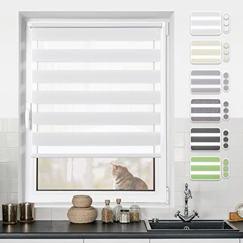 Doppelrollo Klemmfix ohne Bohren Weiß 40x120cm Rollos für Fenster ohne Bohren & mit Bohren Rollo Fensterrollo Klemmrollos Fensterrollo innen lichtdurchlässig & verdunkelnd von BondFree