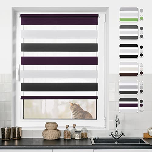 Doppelrollo Klemmfix ohne Bohren Weiß-Anthrazit-Lila 70x120cm Rollos für Fenster ohne Bohren & mit Bohren Rollo Fensterrollo Klemmrollos Fensterrollo innen lichtdurchlässig & verdunkelnd von BondFree