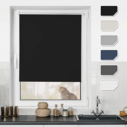 BondFree Verdunkelungsrollo Klemmfix Thermorollo ohne Bohren,70x130cm(BxH) Schwarz, Sonnenschutz& Hitzeschutz Rollos für Fenster und tür von BondFree