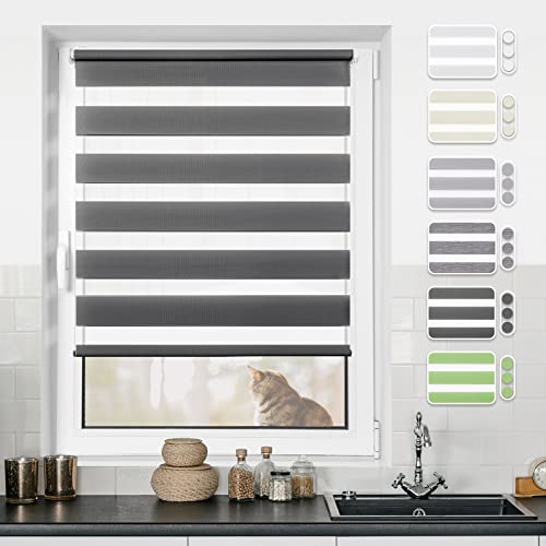Doppelrollo Klemmfix ohne Bohren Rollos für Fenster ohne Bohren mit Bohren Anthrazit B45 x H230cm -Stoffbreite 41cm Rollo Fensterrollo Klemmrollos Fensterrollo innen lichtdurchlässig & verdunkelnd von BondFree