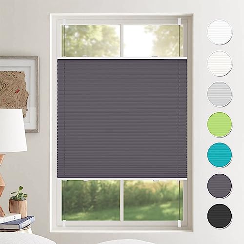 Plissee ohne Bohren Plissees Klemmfix Anthrazit 100x110cm(BxH) Jalousie Plisseerollo Blickdicht Fensterrollo innen ohne Bohren Sichtschutz & Sonnenschutz Rollos für Fenster ohne Bohren von BondFree