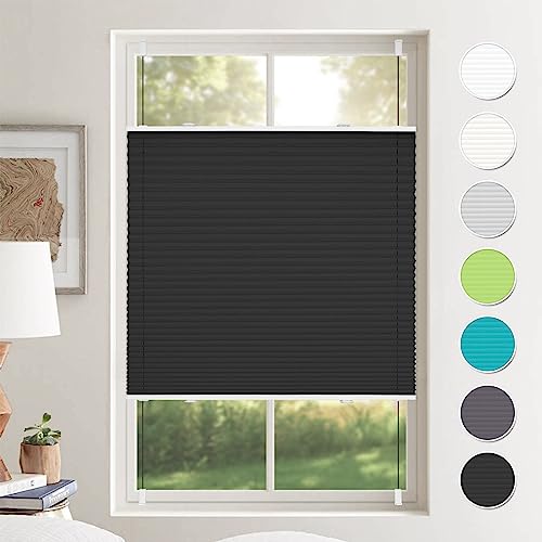 Plissee ohne Bohren Plissees Klemmfix Schwarz 100x110cm(BxH) Jalousie Plisseerollo Blickdicht Fensterrollo innen ohne Bohren Sichtschutz & Sonnenschutz Rollos für Fenster ohne Bohren von BondFree