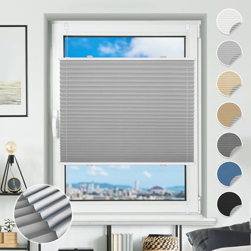 Plissee ohne Bohren Verdunkelung Plissees Klemmfix 95x120cm(BxH) Hellgrau 100% Blickdicht Verdunklungsplissee Fensterrollo innen ohne Bohren Aluminium Rollos für Fenster & Tür von BondFree
