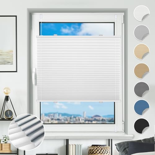 Plissee ohne Bohren verdunkelung Plissees Klemmfix Weiß 100x100cm 100% Blickdicht Verdunklungsplissee Fensterrollo innen ohne Bohren Aluminium Rollos für Fenster & Tür von BondFree