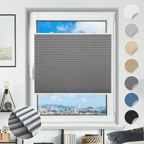 Plissee ohne Bohren verdunkelung Plissees Klemmfix Grau 50x130cm 100% Blickdicht Verdunklungsplissee Fensterrollo innen ohne Bohren Aluminium Rollos für Fenster & Tür von BondFree