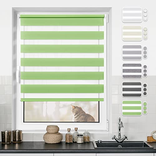 Doppelrollo Klemmfix ohne Bohren Grün 110x110cm Rollos für Fenster ohne Bohren & mit Bohren Rollo Fensterrollo Klemmrollos Fensterrollo innen lichtdurchlässig & verdunkelnd von BondFree