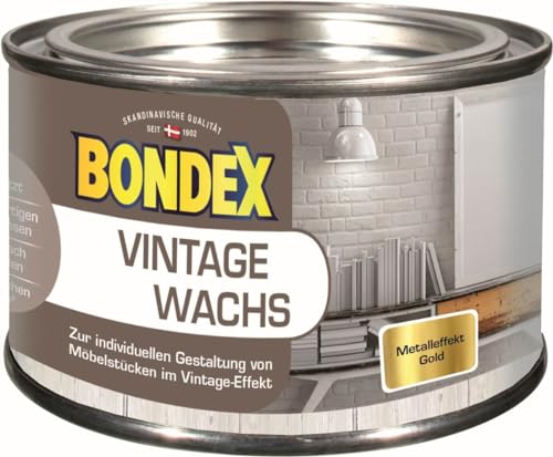 Bondex Vintage Wachs Metallic Gold 0,25 L für 6 m² | Kreative Innengestaltung | Antik-/ Shabby-chic-Effekt | Pflegt und schützt | Seidenglänzend | Möbelwachs | Holzwachs von Bondex