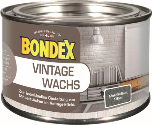 Bondex Vintage Wachs Metallic Silber 0,25 L für 6 m² | Kreative Innengestaltung | Antik-/ Shabby-chic-Effekt | Pflegt und schützt | Seidenglänzend | Möbelwachs | Holzwachs von Bondex