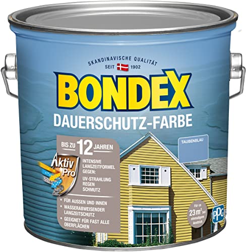 Bondex Dauerschutz Farbe Taubenblau 2,5 L für 22,5 m² | Hervorragende Farbstabilität | Wetter- und UV-Schutz - bis zu 12 Jahre | Seidenglänzend | Dauerschutzfarbe | Holzfarbe von Bondex