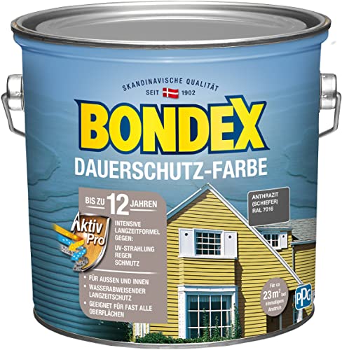 Bondex Dauerschutz Farbe Anthrazit (Schiefer) 2,5 L für 22,5 m² | Hervorragende Farbstabilität | Wetter- und UV-Schutz - bis zu 12 Jahre | Seidenglänzend | Dauerschutzfarbe | Holzfarbe Bondex Dauerschutz Farbe Anthrazit (Schiefer) 2,5 L für 22,5 m² | Hervorragende Farbstabilität | Wetter- und UV-Schutz - bis zu 12 Jahre | Seidenglänzend | Dauerschutzfarbe | Holzfarbe von Bondex