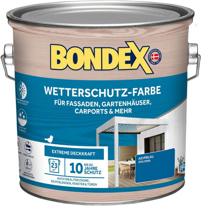 BONDEX WETTERSCHUTZ-FARBE AZURBLAU - RAL5009 2,5 L - 466137 von Bondex