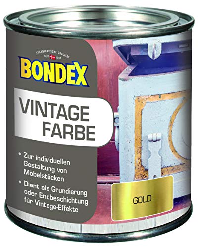 Bondex Vintage Farbe Gold 0,375 L für 5 m² | Kreative Innengestaltung | Vintage-Effekt | Pflegt und schützt | Seidenmatt | Möbelfarbe | Dekofarbe von Bondex