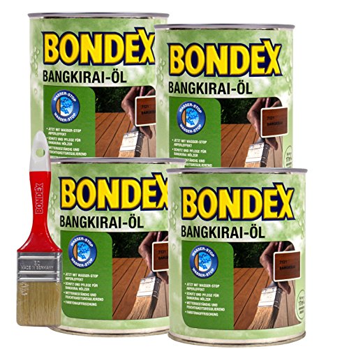 Bondex Bangkirai-Öl, 3 Liter inkl. Pinsel - Schutz- und Pflegeöl für Aussen, Gartenmöbel und Terrassenöl von Bondex