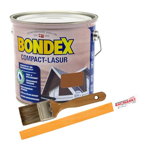 Bondex Compactlasur 2in1 Holzlasur teak 2,5L zum sprühen und streichen inkl. Pinsel und Rührstab von Bondex