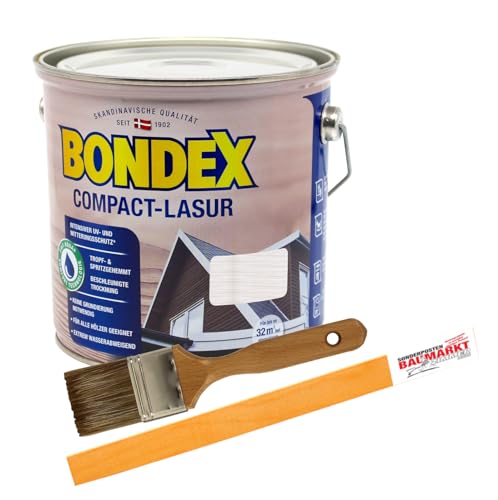 Bondex Compactlasur 2in1 Holzlasur weiss 2,5L zum sprühen und streichen inkl. Pinsel und Rührstab von Bondex