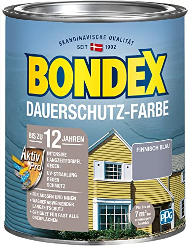 Bondex Dauerschutz Farbe Finnisch Blau 0,75 L für 7 m² | Hervorragende Farbstabilität | Wetter- und UV-Schutz - bis zu 12 Jahre | Seidenglänzend | Dauerschutzfarbe | Holzfarbe von Bondex