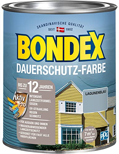 Bondex Dauerschutz Farbe Lagunenblau 0,75 L für 7 m² | Hervorragende Farbstabilität | Wetter- und UV-Schutz - bis zu 12 Jahre | Seidenglänzend | Dauerschutzfarbe | Holzfarbe von Bondex