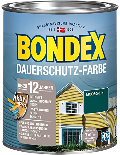 Bondex Dauerschutz Farbe Moosgrün 0,75 L für 7 m² | Hervorragende Farbstabilität | Wetter- und UV-Schutz - bis zu 12 Jahre | Seidenglänzend | Dauerschutzfarbe | Holzfarbe von Bondex