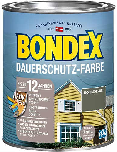 Bondex Dauerschutz Farbe Norge Grün 0,75 L für 7 m² | Hervorragende Farbstabilität | Wetter- und UV-Schutz - bis zu 12 Jahre | Seidenglänzend | Dauerschutzfarbe | Holzfarbe von Bondex