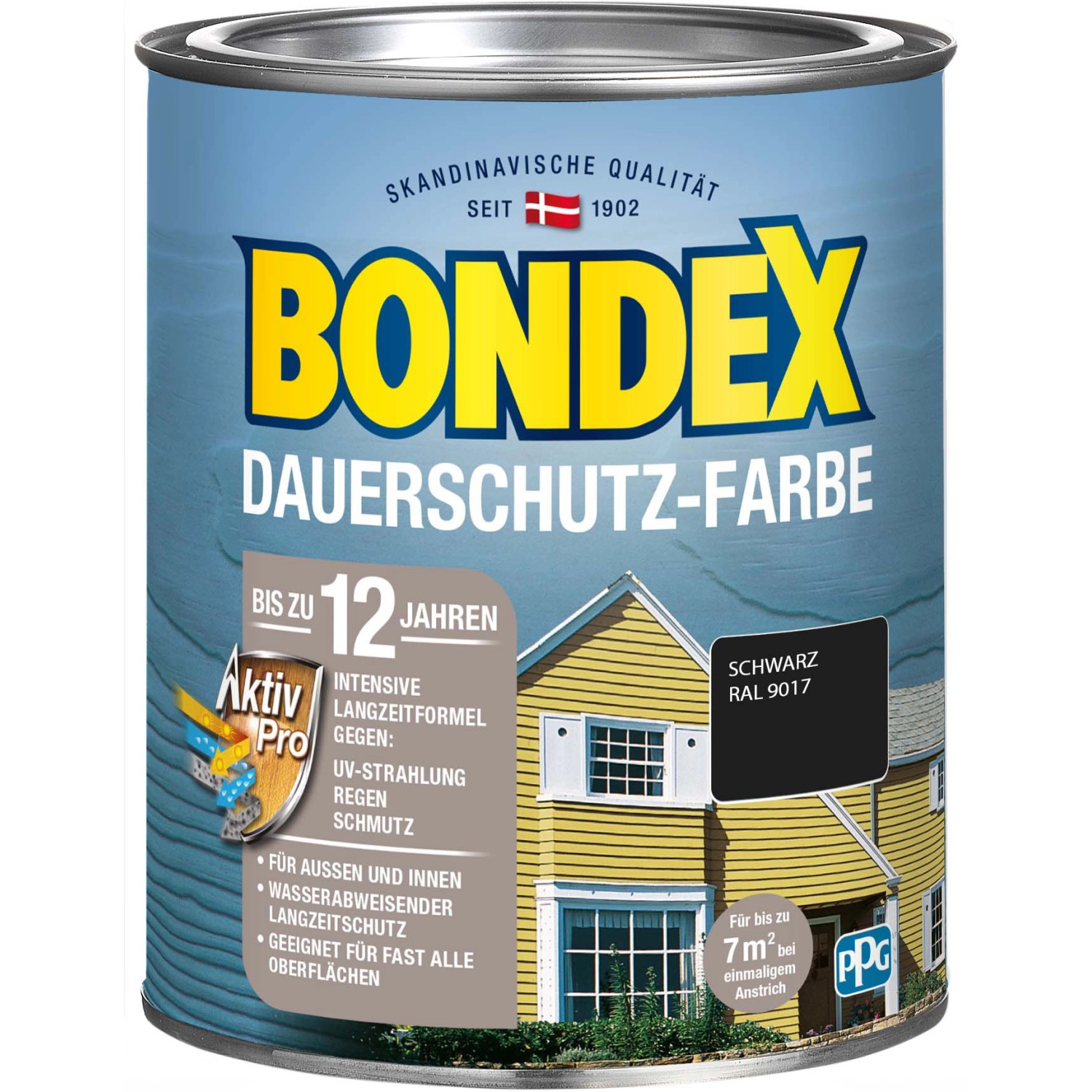 Bondex Dauerschutz-Farbe Schwarz Seidenglänzend 750 ml von Bondex