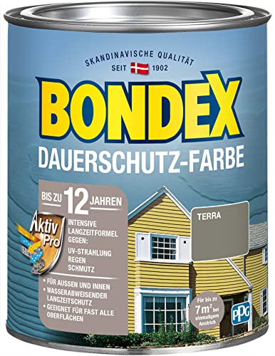 Bondex Dauerschutz Farbe Terra 0,75 L für 7 m² | Hervorragende Farbstabilität | Wetter- und UV-Schutz - bis zu 12 Jahre | Seidenglänzend | Dauerschutzfarbe | Holzfarbe von Bondex