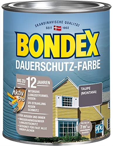 Bondex Dauerschutz Farbe Taupe (Montana) 0,75 L für 7 m² | Hervorragende Farbstabilität | Wetter- und UV-Schutz - bis zu 12 Jahre | Seidenglänzend | Dauerschutzfarbe | Holzfarbe von Bondex