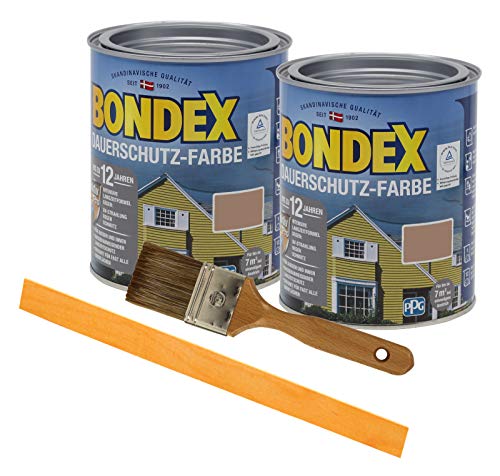 Bondex Dauerschutzfarbe deckend 2 x 0,75l Wetterschutzfarbe Holzschutzfarbe wetterbeständig Zink inkl. Pinsel Rührstab (sonnenlicht (sahara)) von Bondex