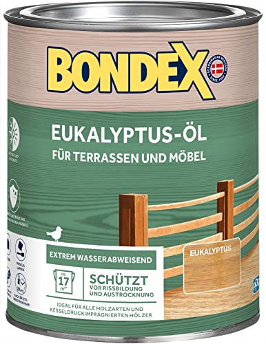 Bondex Eukalyptus Öl 0,75 L für 17 m² | Extrem wasserabweisend | Schützt vor Rissbildung und Austrocknung | Atmungsaktiv | seidenglänzend | Holzöl | Holzschutz von Bondex