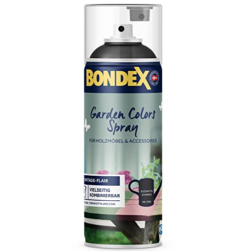 Bondex Garden Colors Spray Elegantes Schwarz (RAL 9005) 0,4 L für 4 m² | Vintage-Flair für Möbel & Accessoires | Schütteln & Sprühen | Seidenmatt | Sprayfarbe von Bondex