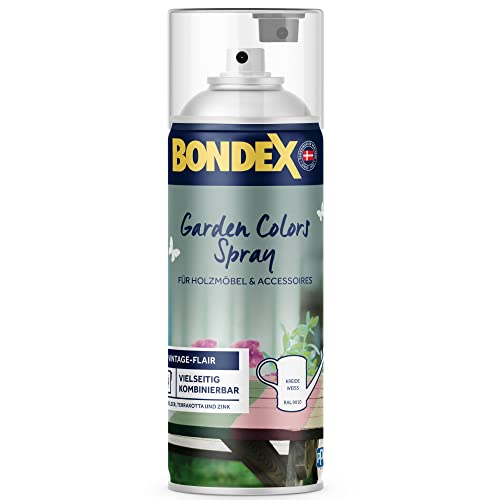 Bondex Garden Colors Spray Kreide Weiss (RAL 9010) 0,4 L für 4 m² | Vintage-Flair für Möbel & Accessoires | Schütteln & Sprühen | Seidenmatt | Sprayfarbe von Bondex