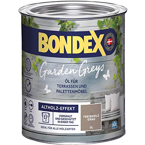 Bondex Garden Greys Öl Treibholz Grau 0,75 L für 13 m² | Altholz-Effekt | Betont die natürliche Holzmaserung | Vergraut und schützt | seidenglänzend | Holzlöl von Bondex