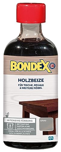 Bondex Holzbeize Grau 0,25 L für 4,25 m² | Intensive Färbung | Betont die natürliche Holzmaserung | Vorbehandlung | seidenmatt | Holzbeize | Holzpflege von Bondex