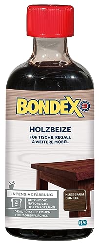 Bondex Holzbeize Nussbaum dunkel 0,25 L für 4,25 m² | Intensive Färbung | Betont die natürliche Holzmaserung | Vorbehandlung | seidenmatt | Holzbeize | Holzpflege von Bondex