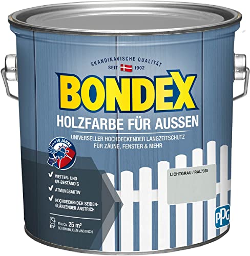 Bondex Holzfarbe für Außen, 2,5 L, Lichtgrau, für ca. 25 m², Wetter- & UV-beständig, atmungsaktiv, seidenglänzend von Bondex