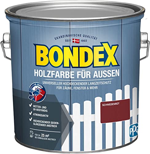 Bondex Holzfarbe für Außen, 2,5 L, Schwedenrot, für ca. 25 m², Wetter- & UV-beständig, atmungsaktiv, seidenglänzend von Bondex