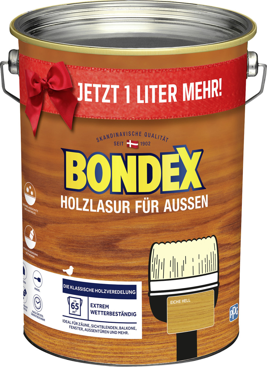 Bondex Holzlasur für Aussen 4+1 l eiche hell Jetzt 1 L mehr ! von Bondex