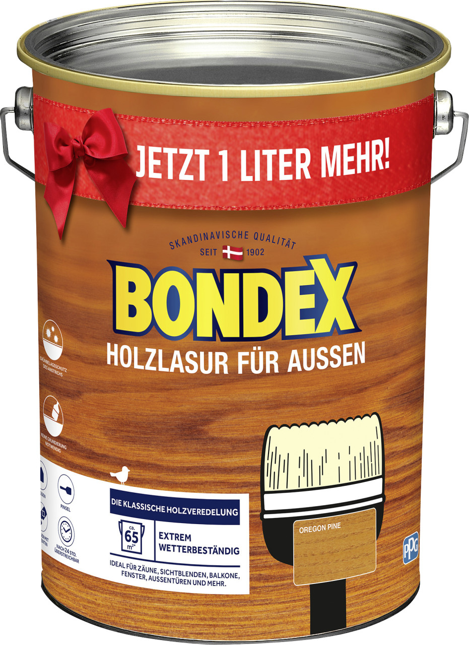 Bondex Holzlasur für Aussen 4+1 l oregon pine/honig Jetzt 1 L mehr ! von Bondex