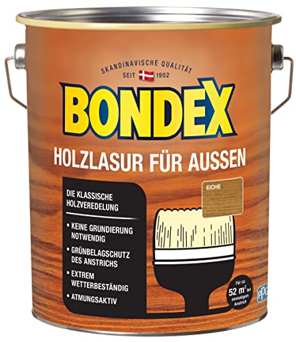 Bondex Holzlasur für Außen Eiche 4 L für 52 m² | Hoher Wetter- und UV-Schutz | Natürliches Abwittern - kein Abplatzen | seidenmatt | Holzschutzlasur | Holzlasur von Bondex