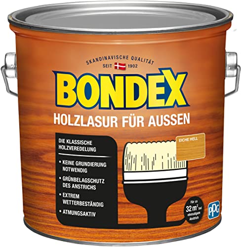 Bondex Holzlasur für Außen Eiche Hell 2,50l, für 32,5 m², Lasur für alle Hölzer, Volltransparent, hebt die Maserung hervor, keine Grundierung notwendig von Bondex