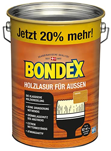 Bondex Holzlasur für Außen Kiefer 4,8 L für 62 m² | Hoher Wetter- und UV-Schutz | Natürliches Abwittern - kein Abplatzen | seidenmatt | Holzschutzlasur | Holzlasur von Bondex