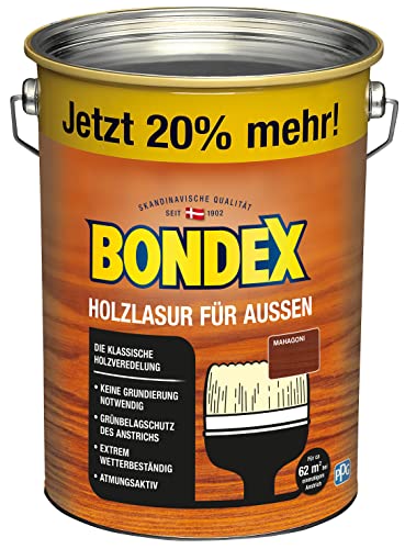 Bondex Holzlasur für Außen Mahagoni 4,8 L für 62 m² | Hoher Wetter- und UV-Schutz | Natürliches Abwittern - kein Abplatzen | seidenmatt | Holzschutzlasur | Holzlasur von Bondex