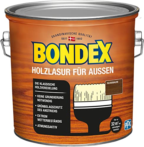 Bondex Holzlasur für Außen Nussbaum 2,5 L für 32 m² | Hoher Wetter- und UV-Schutz | Natürliches Abwittern - kein Abplatzen | seidenmatt | Holzschutzlasur | Holzlasur von Bondex