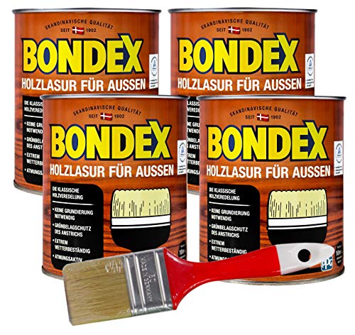 Bondex Holzlasur für aussen 3L inkl. 50mm Pinsel Intensivschutz vor Nässe, UV-Strahlung und Umwelteinflüssen für alle Hölzer im Außenbereich (Nussbaum) von Bondex