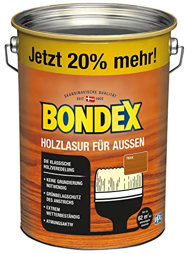 Bondex Holzlasur für Außen Teak 4,8 L für 62 m² | Hoher Wetter- und UV-Schutz | Natürliches Abwittern - kein Abplatzen | seidenmatt | Holzschutzlasur | Holzlasur Bondex Holzlasur für Außen Teak 4,8 L für 62 m² | Hoher Wetter- und UV-Schutz | Natürliches Abwittern - kein Abplatzen | seidenmatt | Holzschutzlasur | Holzlasur von Bondex