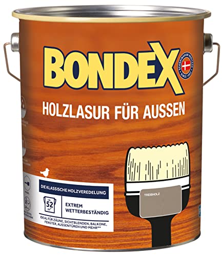 Bondex Holzlasur für Außen Treibholz 4 L für 52 m²| Hoher Wetter- und UV-Schutz | Natürliches Abwittern - kein Abplatzen | seidenmatt | Holzschutzlasur | Holzlasur von Bondex