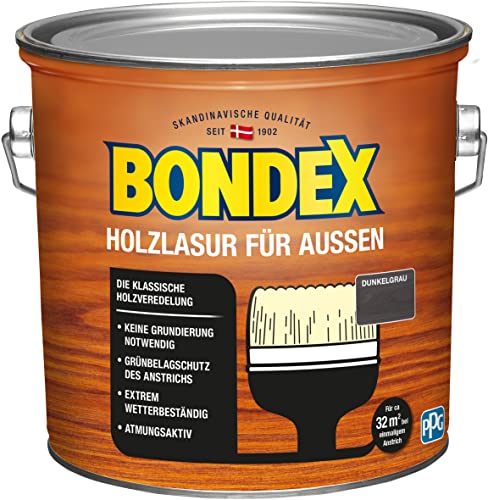 Bondex Holzlasur für Außen Dunkelgrau 2,5 L für 32 m² | Hoher Wetter- und UV-Schutz | Natürliches Abwittern - kein Abplatzen | seidenmatt | Holzschutzlasur | Holzlasur von Bondex